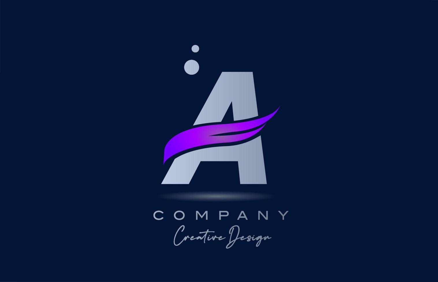 un ícono del logotipo de la letra del alfabeto púrpura con un swoosh rosa. plantilla creativa para negocios y empresas. vector