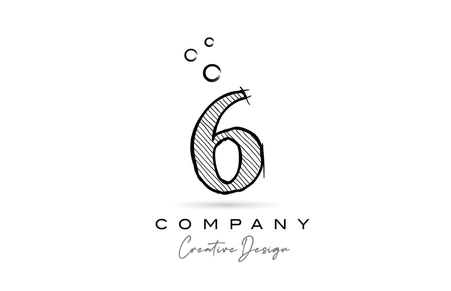 hand drawing number 6 logo icon design for company template. Creative logotype in pencil style vector