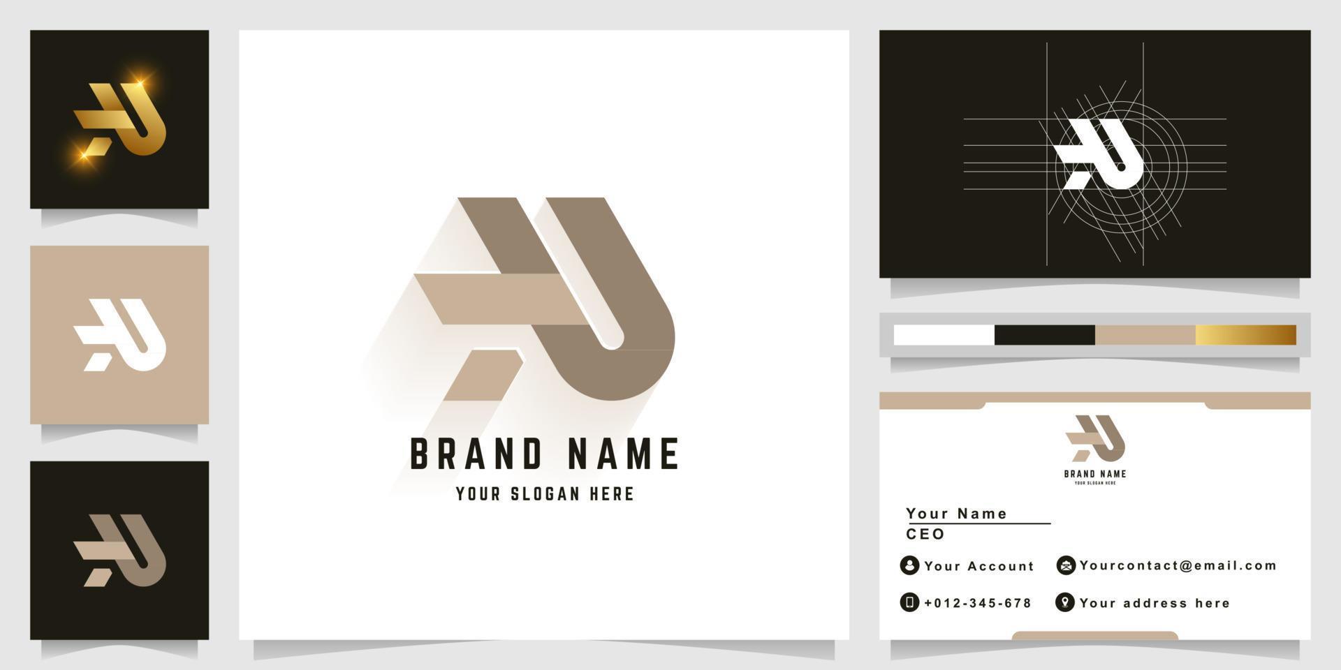 Letter TN or KU monogram logo with business card design vector
