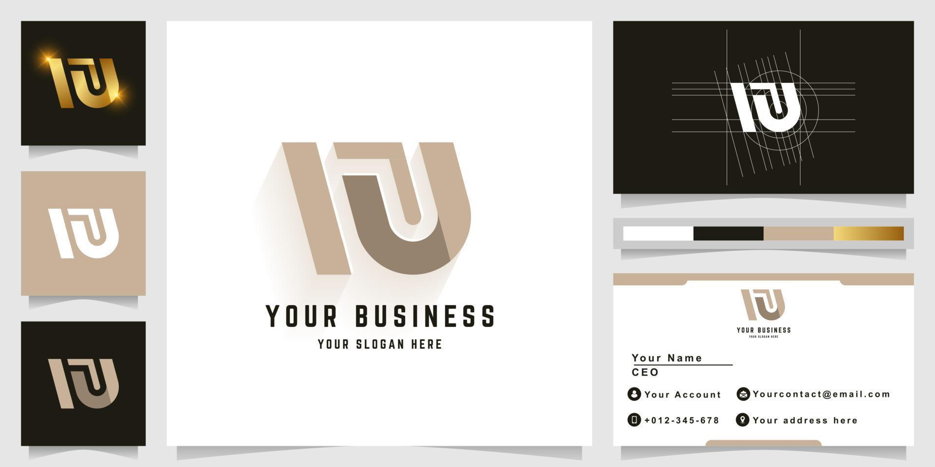 Letter NU or NJ monogram logo with business card design vector