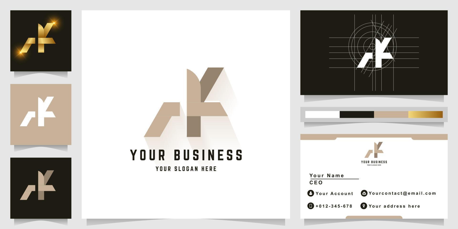 Letter AK or rK monogram logo with business card design vector