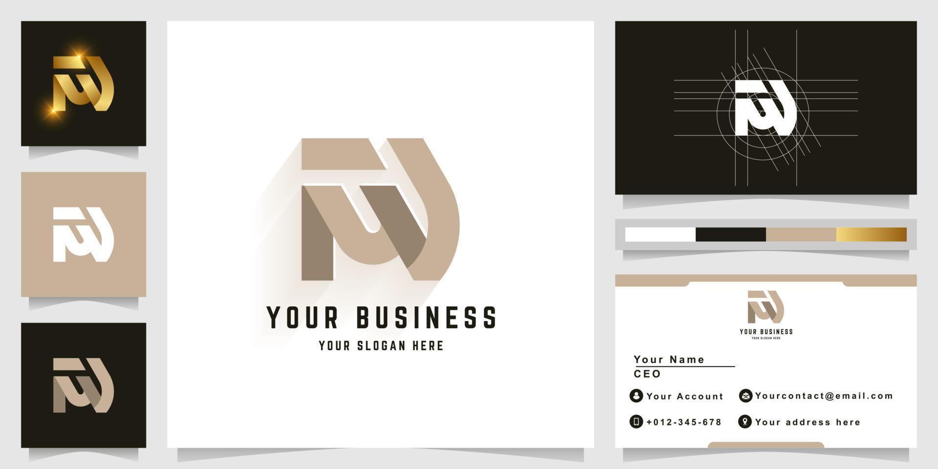 Letter FW or NM monogram logo with business card design vector