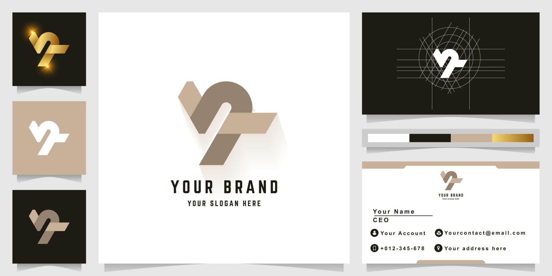 Letter NR or NT monogram logo with business card design vector