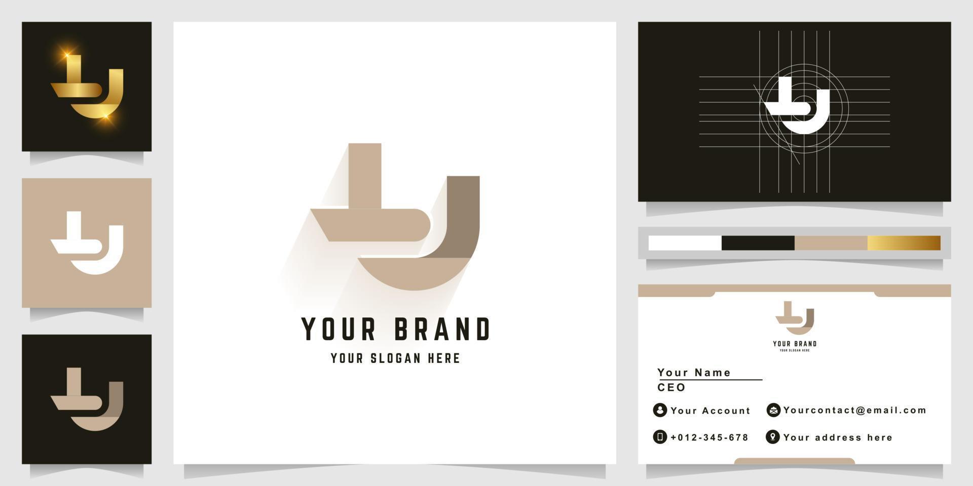 Letter LJ or LU monogram logo with business card design vector