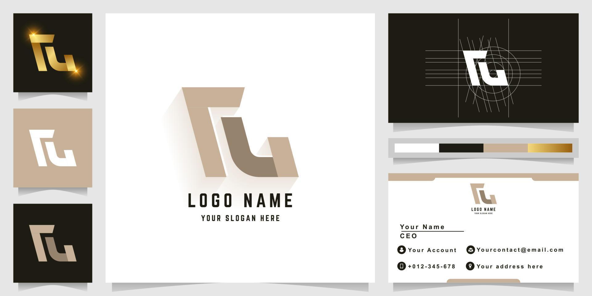 Letter rL or rU monogram logo with business card design vector