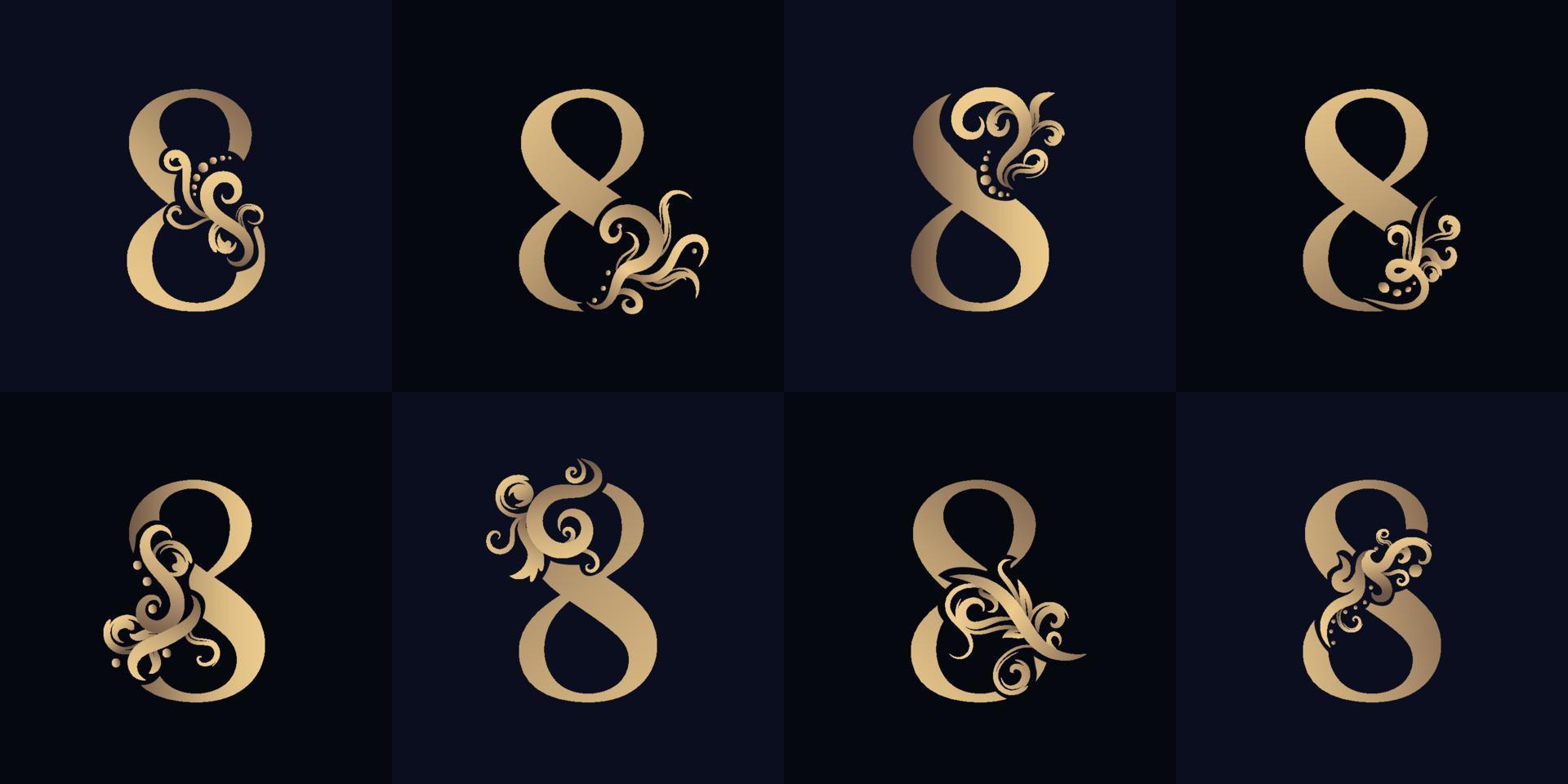 Collection number 8 logo with luxury ornament design vector