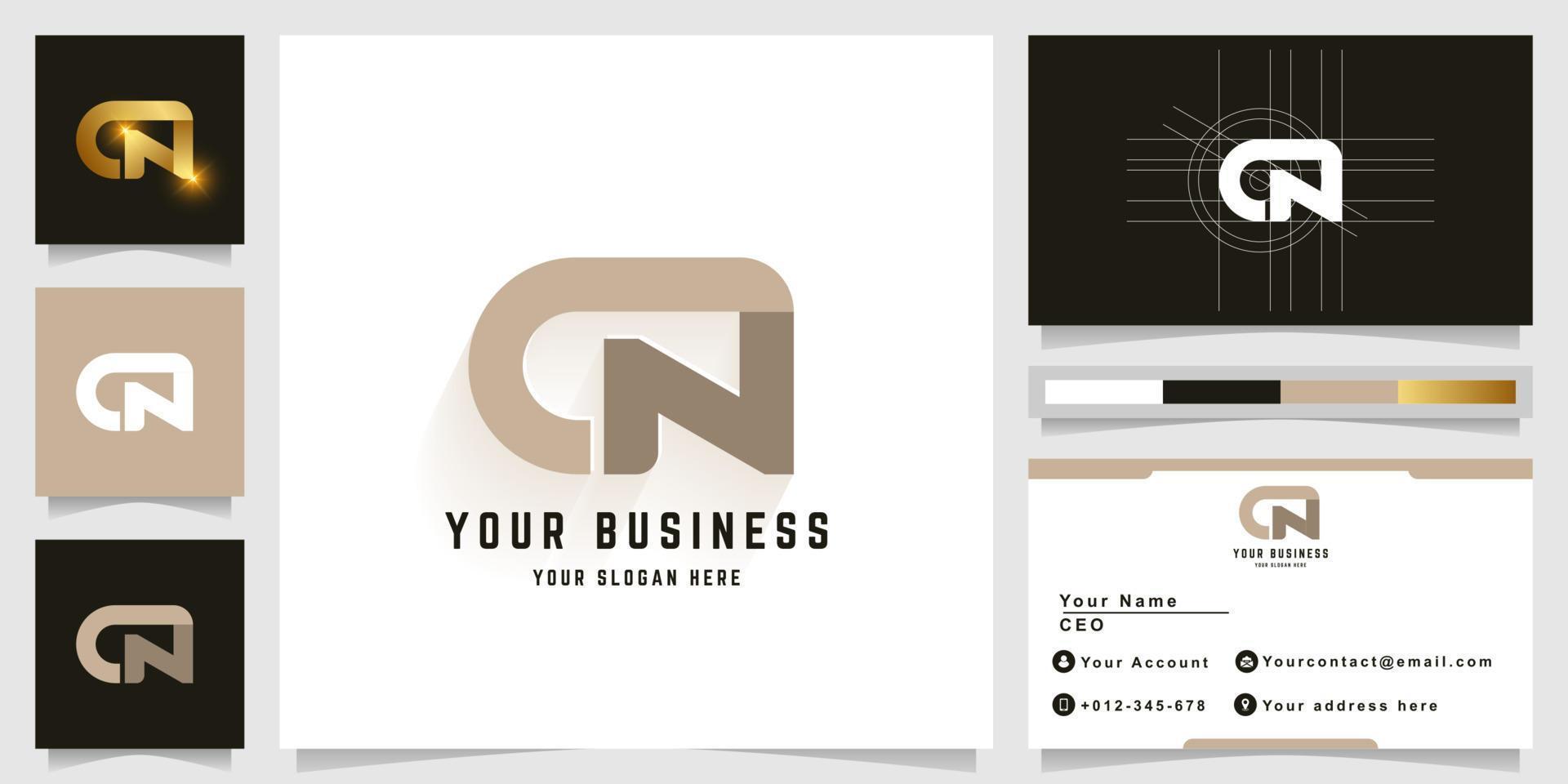 Letter CN or GN monogram logo with business card design vector