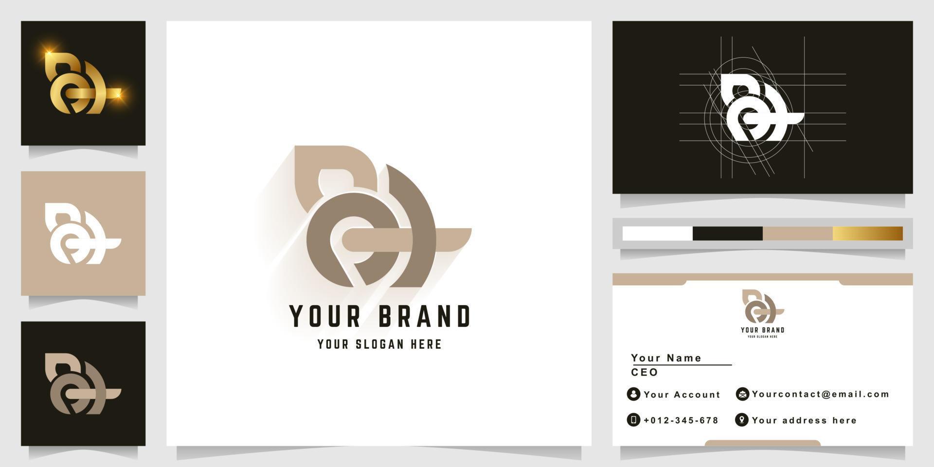 Letter BH or BOA monogram logo with business card design vector
