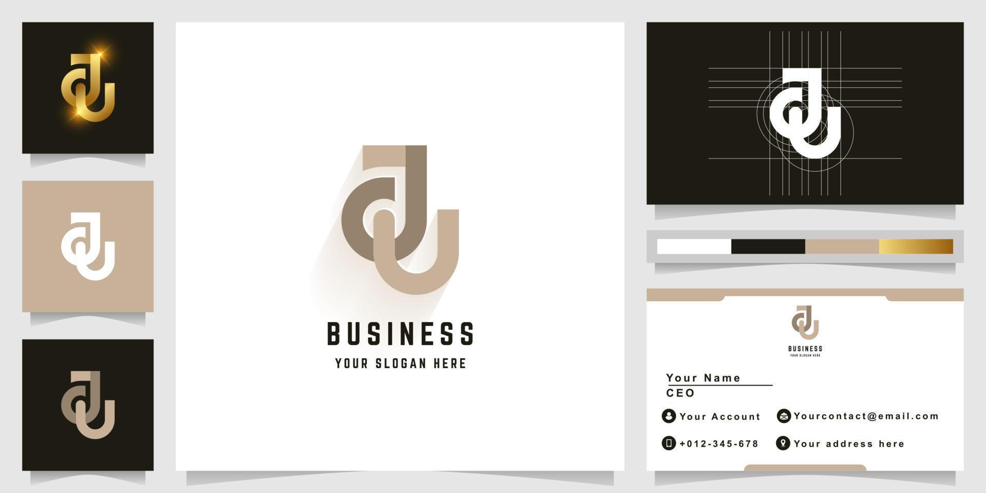 Letter au or qau monogram logo with business card design vector