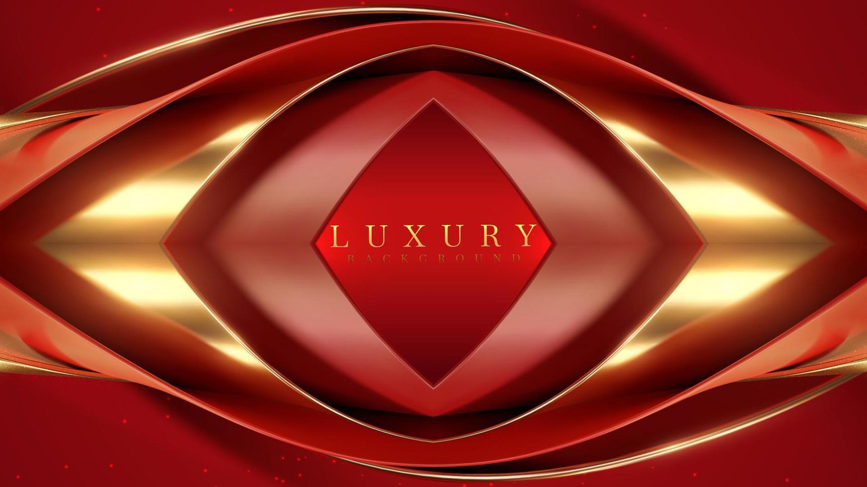 Red luxury background with realistic 3D golden curve elements and glitter light effect decoration. vector