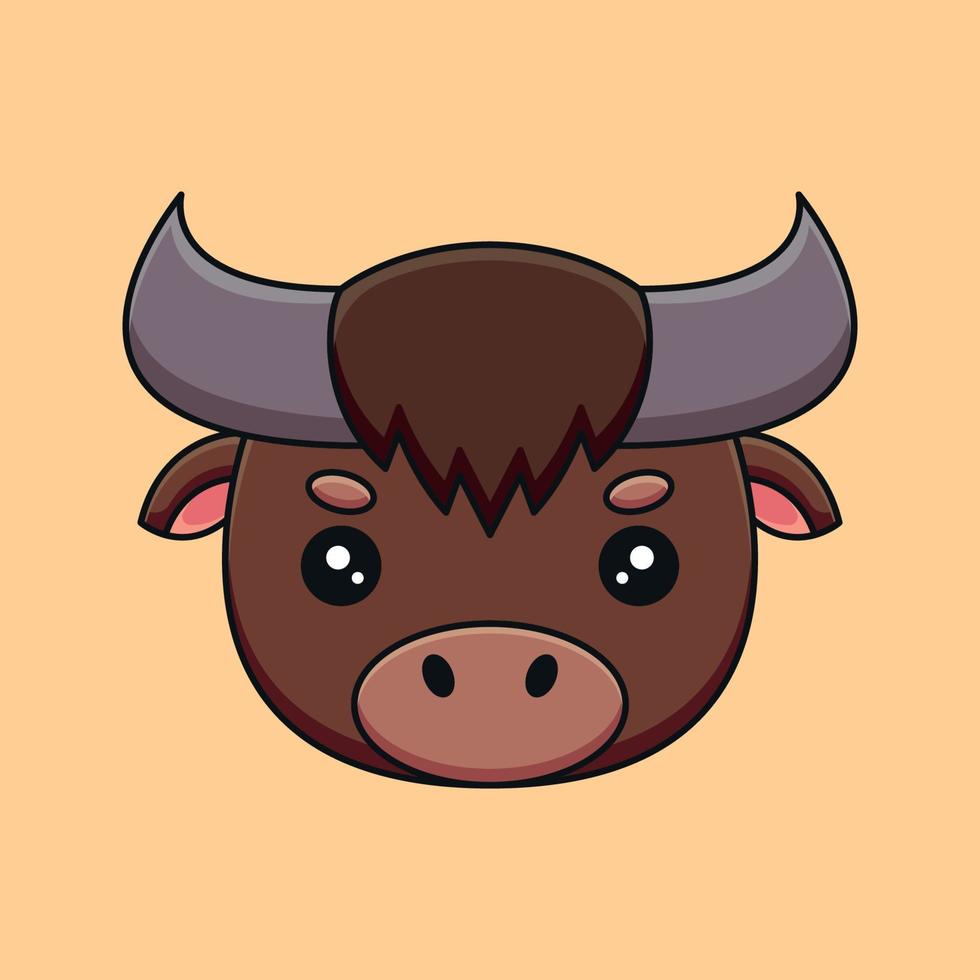 linda cabeza de búfalo mascota de dibujos animados garabato arte dibujado a mano esquema concepto vector kawaii icono ilustración