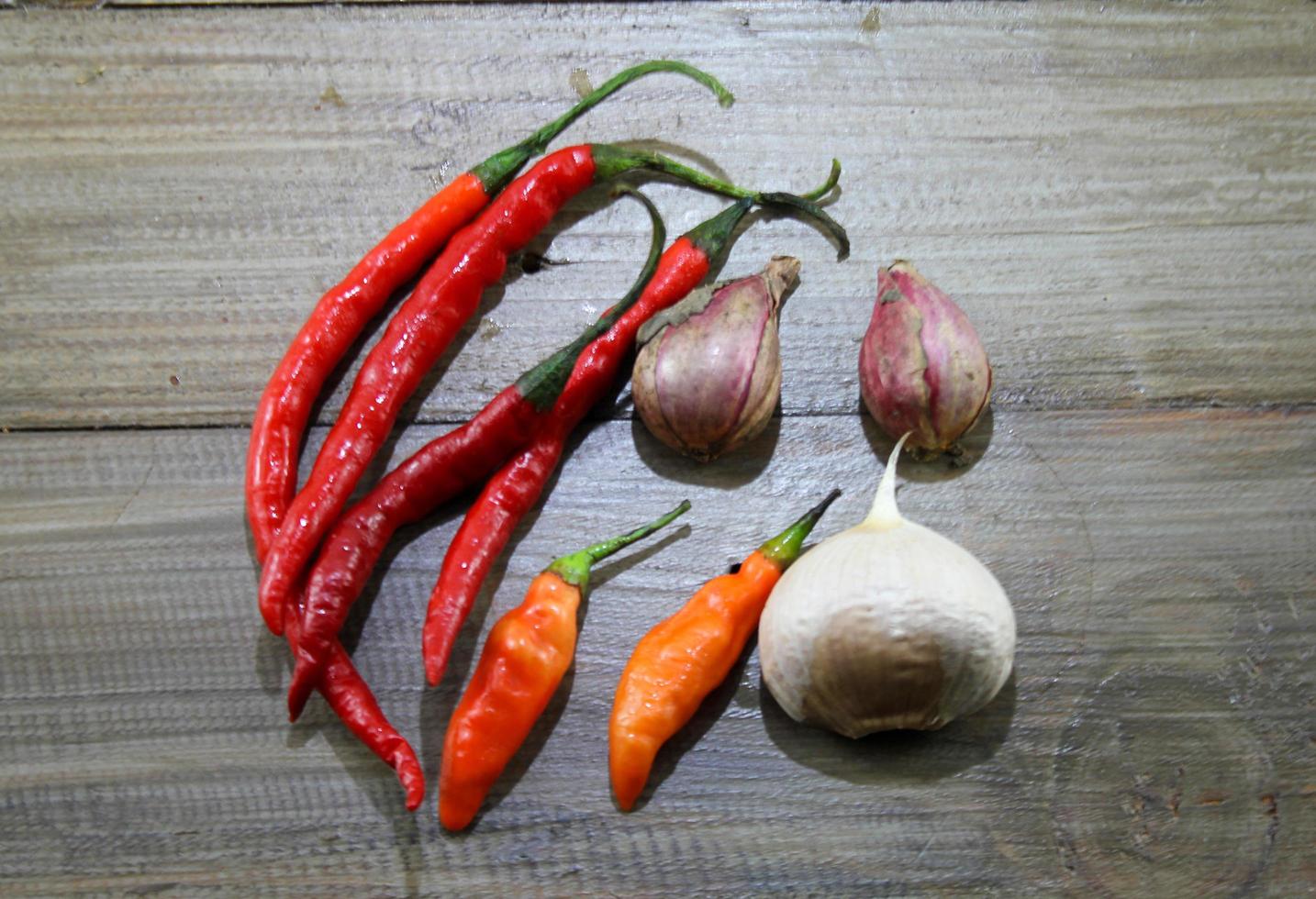 ingredients for making chili sauce or sambal in Indonesia photo