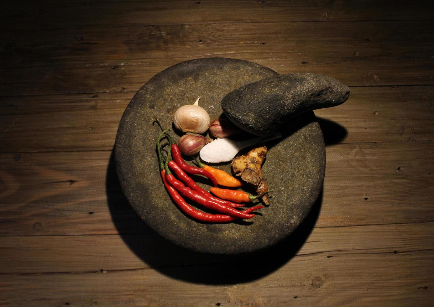 ingredients for making chili sauce or sambal in Indonesia photo