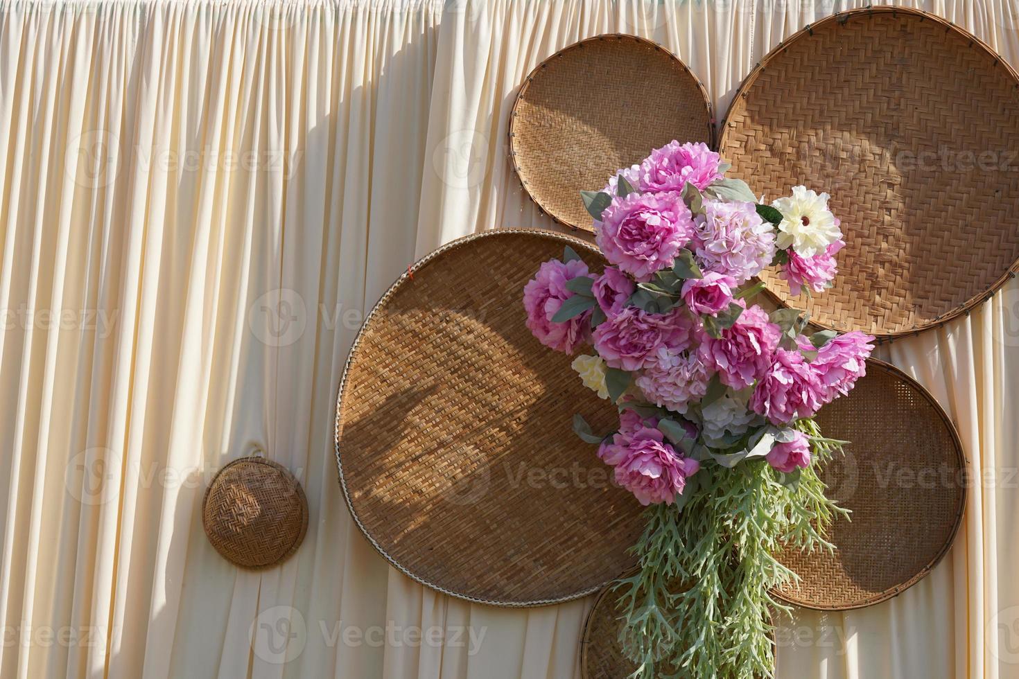 Beautiful flowers adorn the fabric. photo