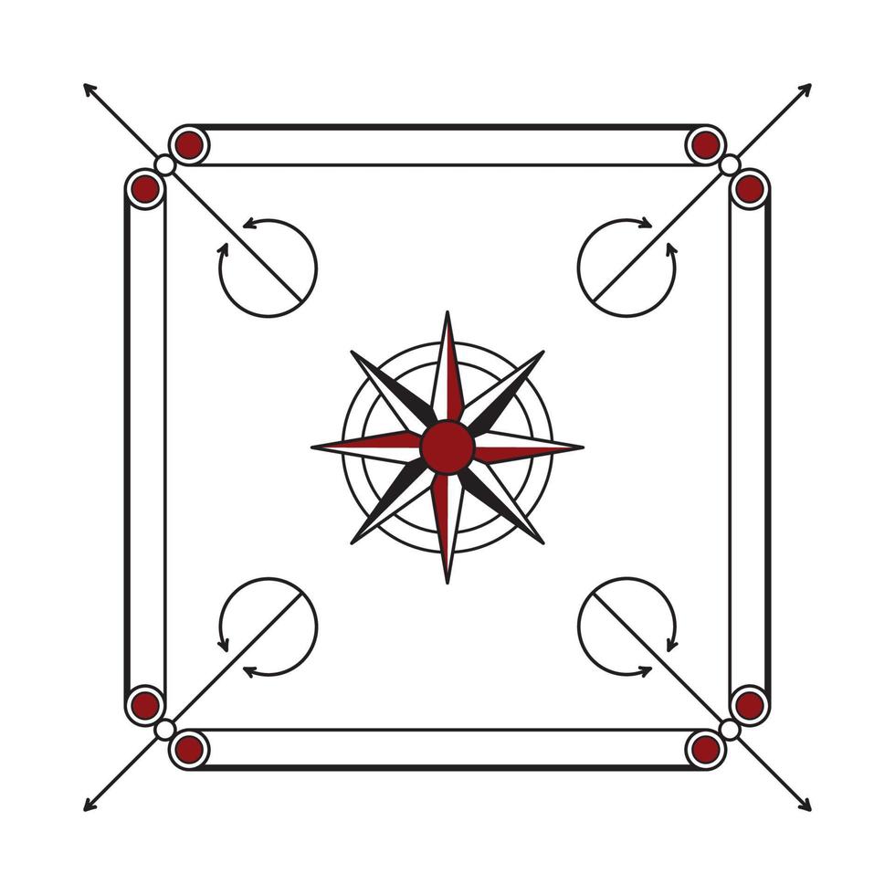 Carom or carrom indian board game. Black and red pattern. Vector illustration isolated on transparent background