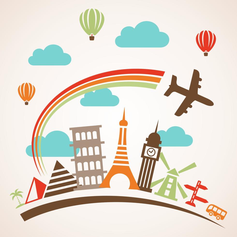 Travel the world and the plane. Vector illustration