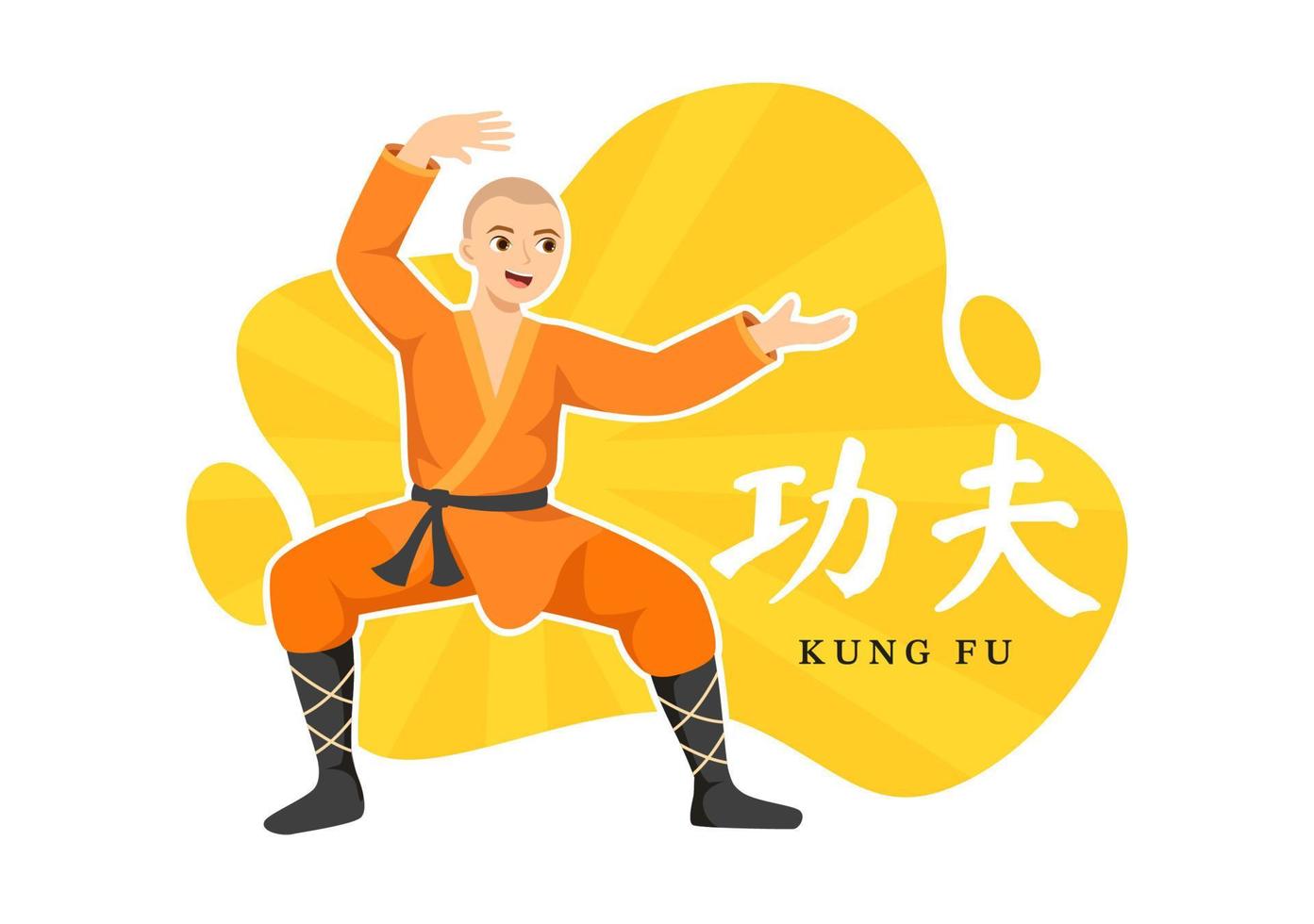 ilustración de kung fu con personas que muestran arte marcial deportivo chino en dibujos animados planos dibujados a mano para banner web o plantillas de página de destino vector