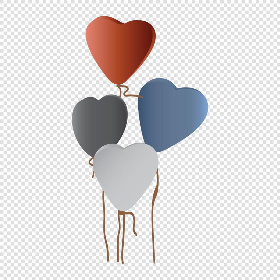 floating love shaped balloons vector illustrations