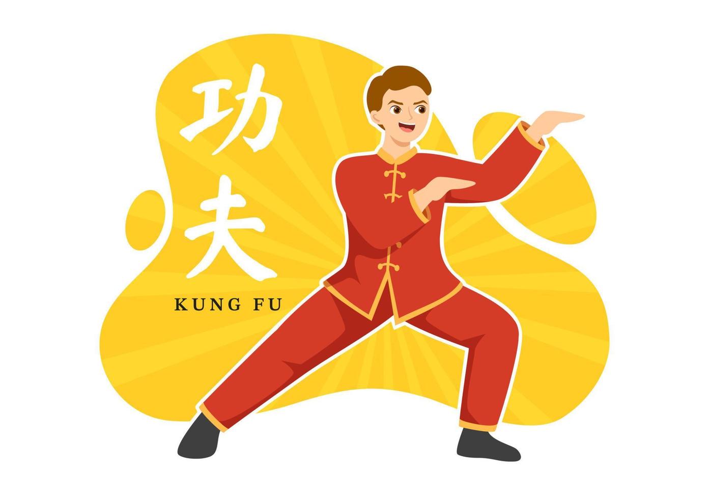 ilustración de kung fu con personas que muestran arte marcial deportivo chino en dibujos animados planos dibujados a mano para banner web o plantillas de página de inicio vector