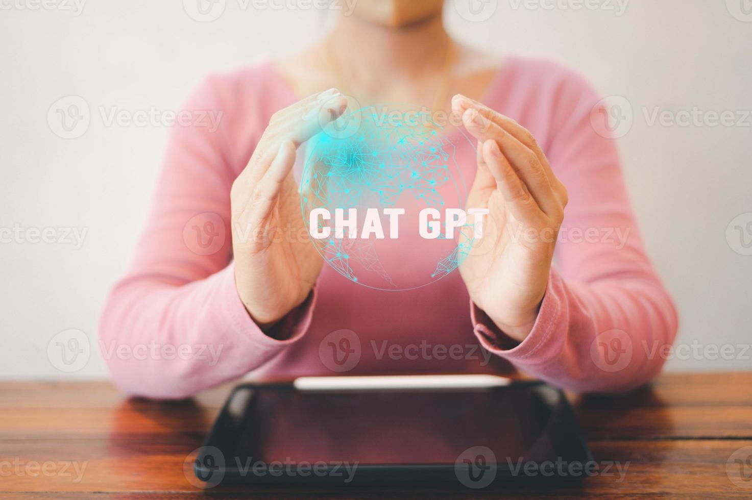 Businessman using chatbot in smartphone intelligence Ai.Chat GPT Chat with AI Artificial Intelligence, developed by OpenAI generate. Futuristic technology, robot in online system. photo