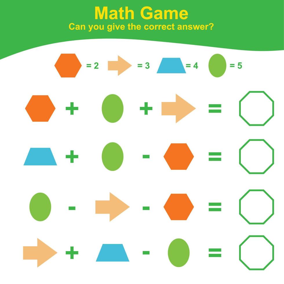 juego de formas geometricas hoja de trabajo de matemáticas para preescolar. hoja de trabajo de matemáticas imprimible educativa. Matemáticas adicionales para niños. ilustración vectorial vector