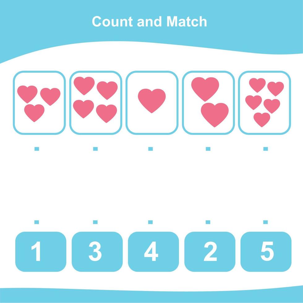Count and Match Game for Kids. Geometric shapes Game. Math Worksheet for Preschool. Educational printable math worksheet. Vector illustration.