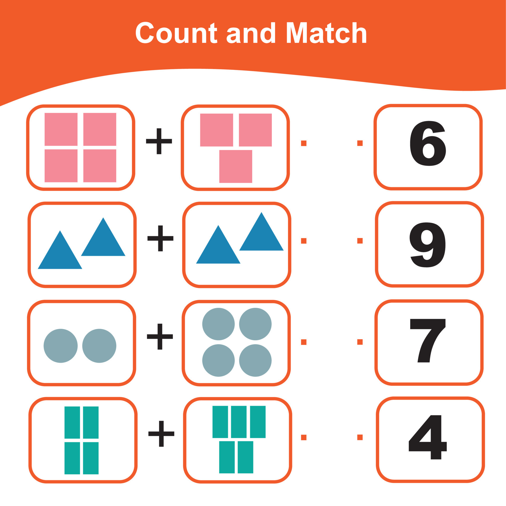 Counting and Matching Game for Preschool Children. Math Worksheet for