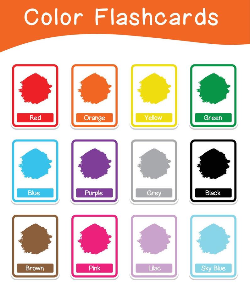 Vector set of color flashcards. Color Flashcards edition. Color education for preschool education. Educational printable flashcards color. Vector illustration.