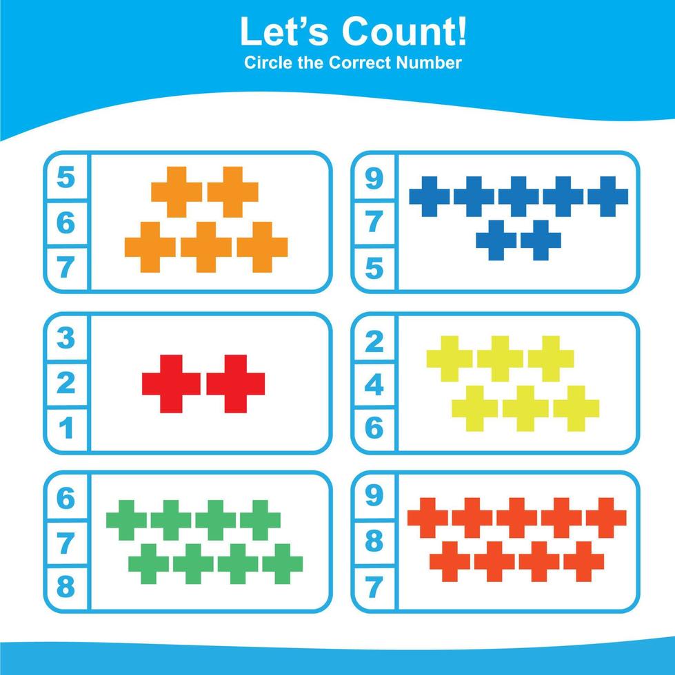 Count and Match Game for Kids. Geometric shapes Game. Math Worksheet for Preschool. Educational printable math worksheet. Vector illustration