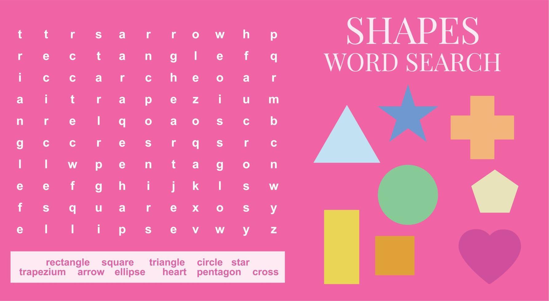 Shapes Word Search worksheet. Educational worksheet for preschool. Vector illustration file.