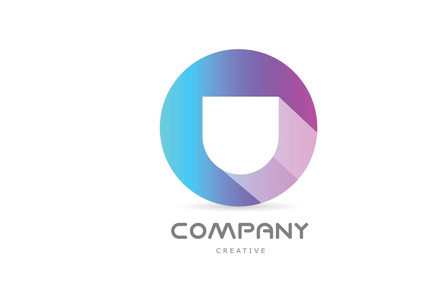 u icono del logotipo de la letra del alfabeto azul rosa con sombra larga y círculo. plantilla creativa para empresa o negocio vector