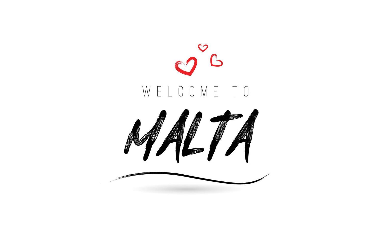 bienvenido a la tipografía de texto del país de malta con corazón de amor rojo y nombre negro vector