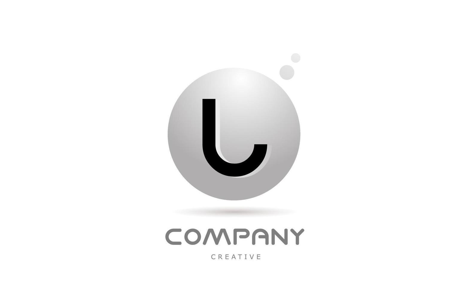 U 3d grey sphere alphabet letter logo icon design with dot. Creative template for business and company vector