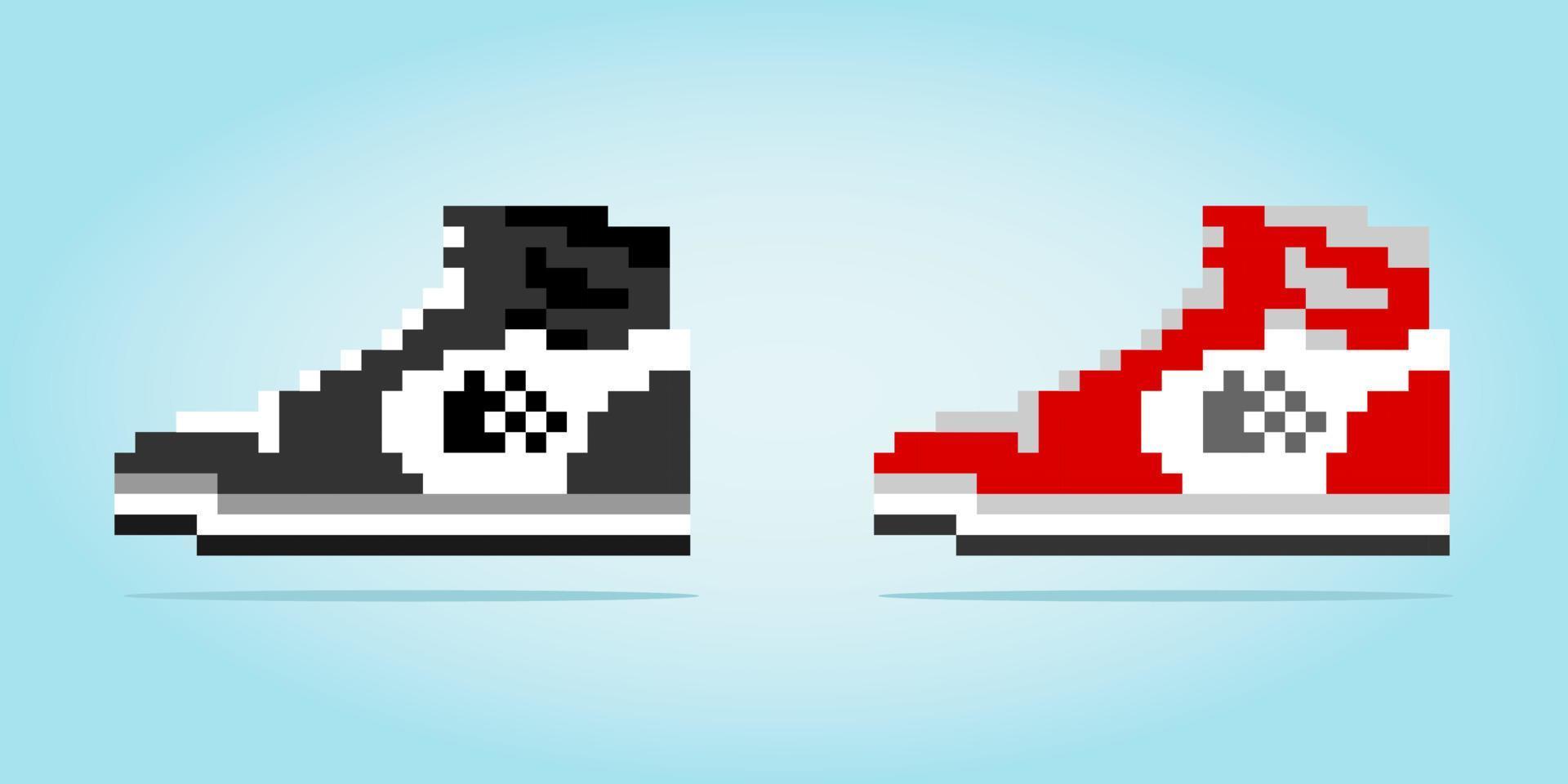 8 bit pixel of shoes, for game assets and cross stitch pattern, in vector illustration