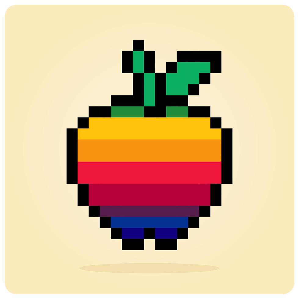 Manzana de píxeles de 8 bits. píxeles de frutas para los activos del juego en la ilustración vectorial. vector