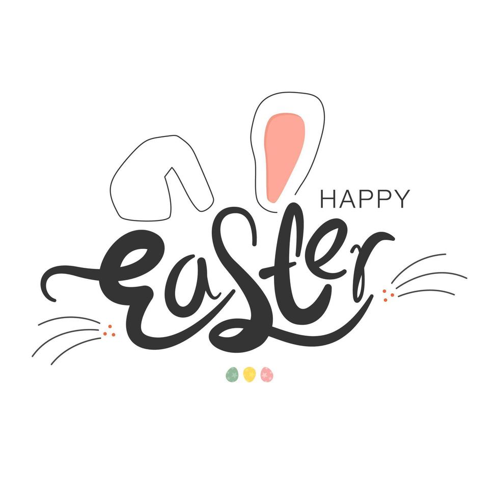 Bunny Easter decorated vector illustration. Hand drawn face of rabbit. Greeting card for Happy Easter Day. Ears and tiny muzzle with whiskers.