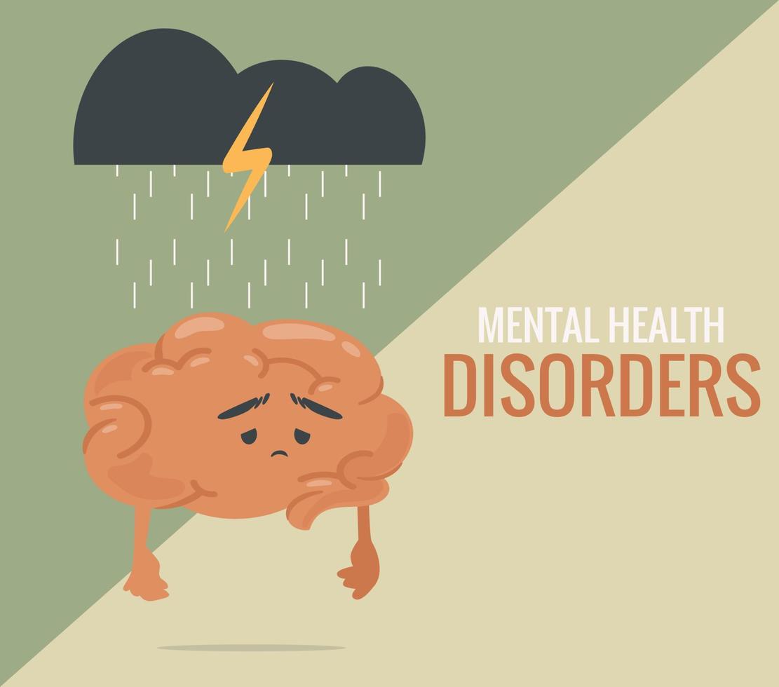 Sad brain carrying accumulate stress, Human mood scale. Illustration of depression, anxiety and emotional overload. Mental health disorder. vector