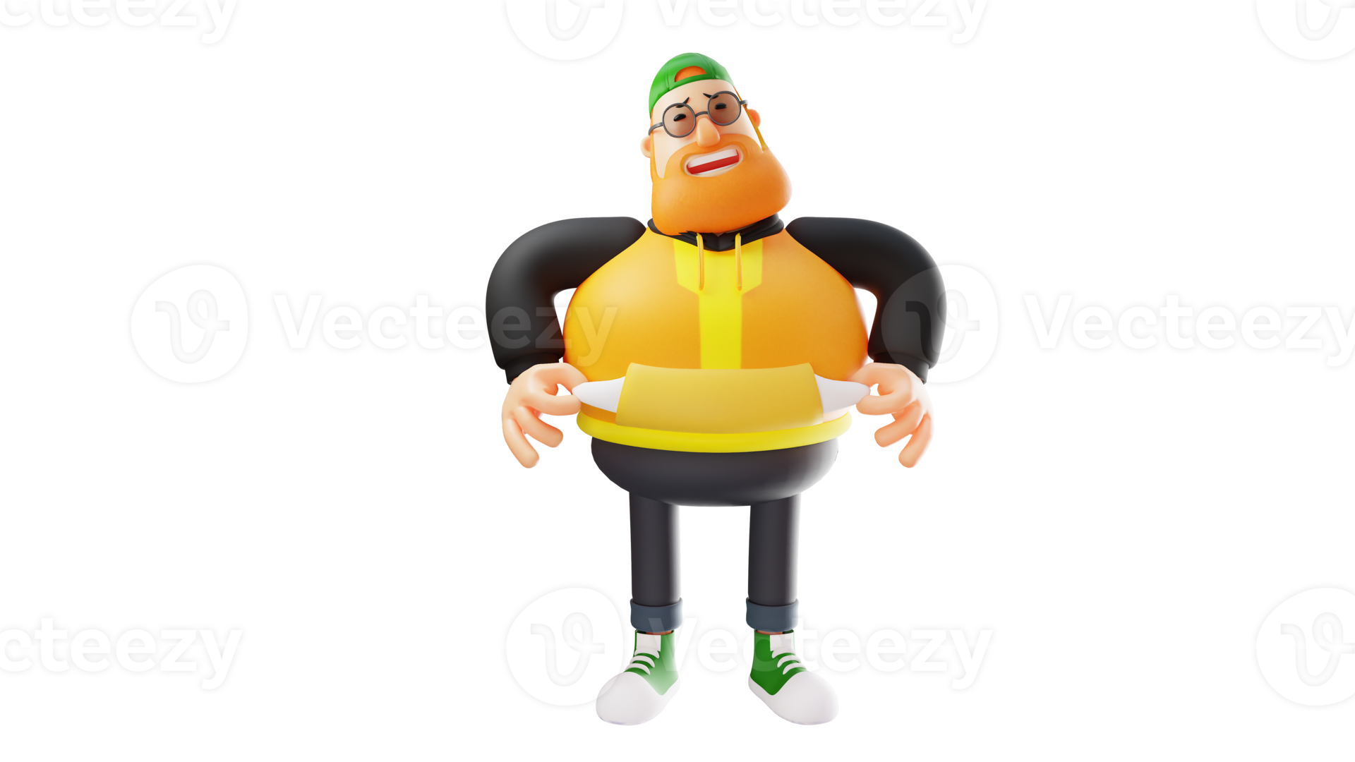 Free 3D illustration. Sad Fat Man 3D Cartoon Character. A stylish man