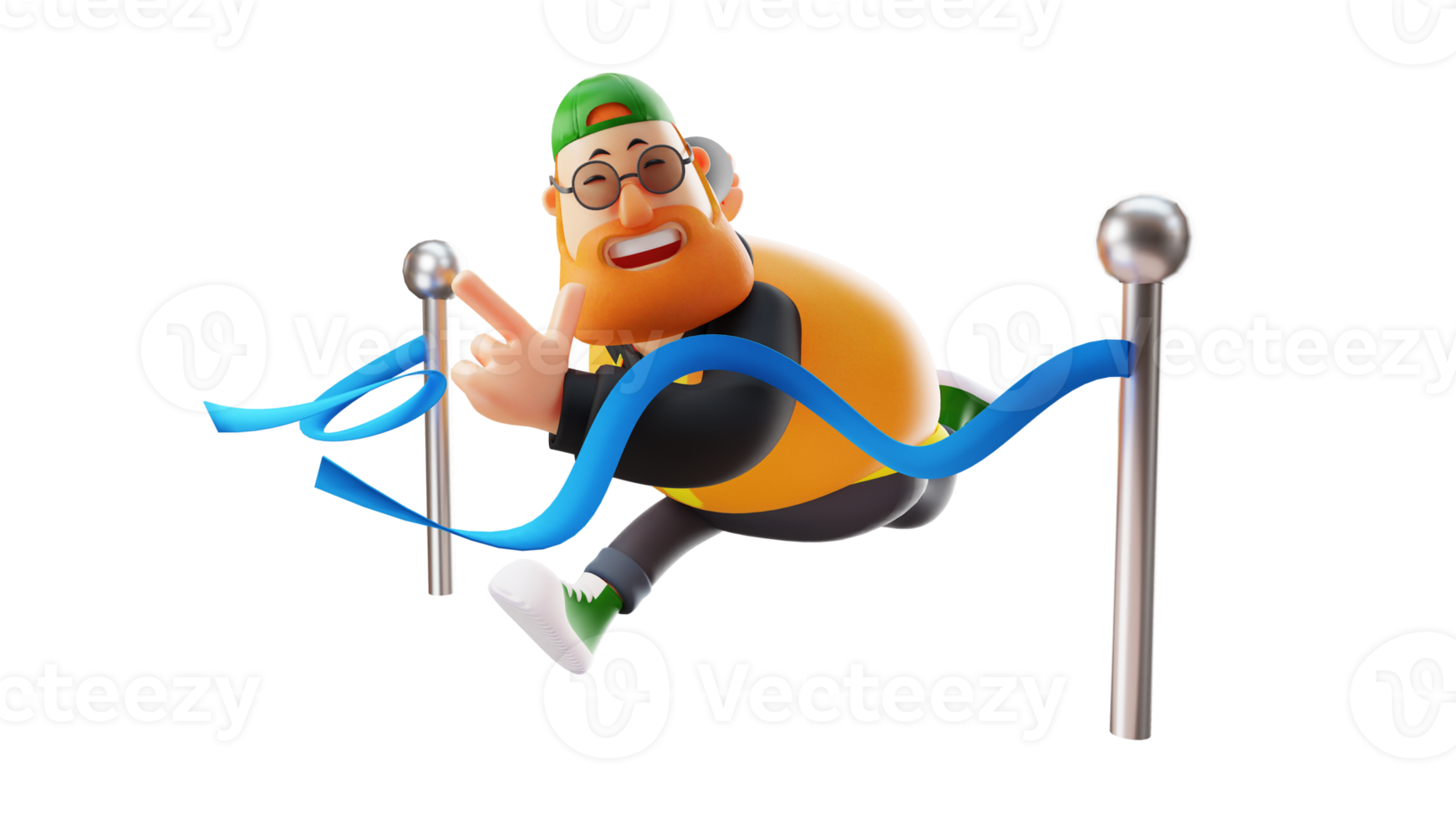 3D illustration. Lucky Fat Man 3D Cartoon Character. A stylish man smiling happily. The fat man made it to the finish. 3D Cartoon Character png