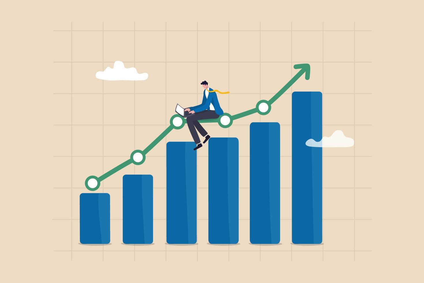 Work improvement, increase performance or growing business, make profit or earn more income, efficiency or productivity concept, businessman working with laptop on improvement data chart and graph. vector