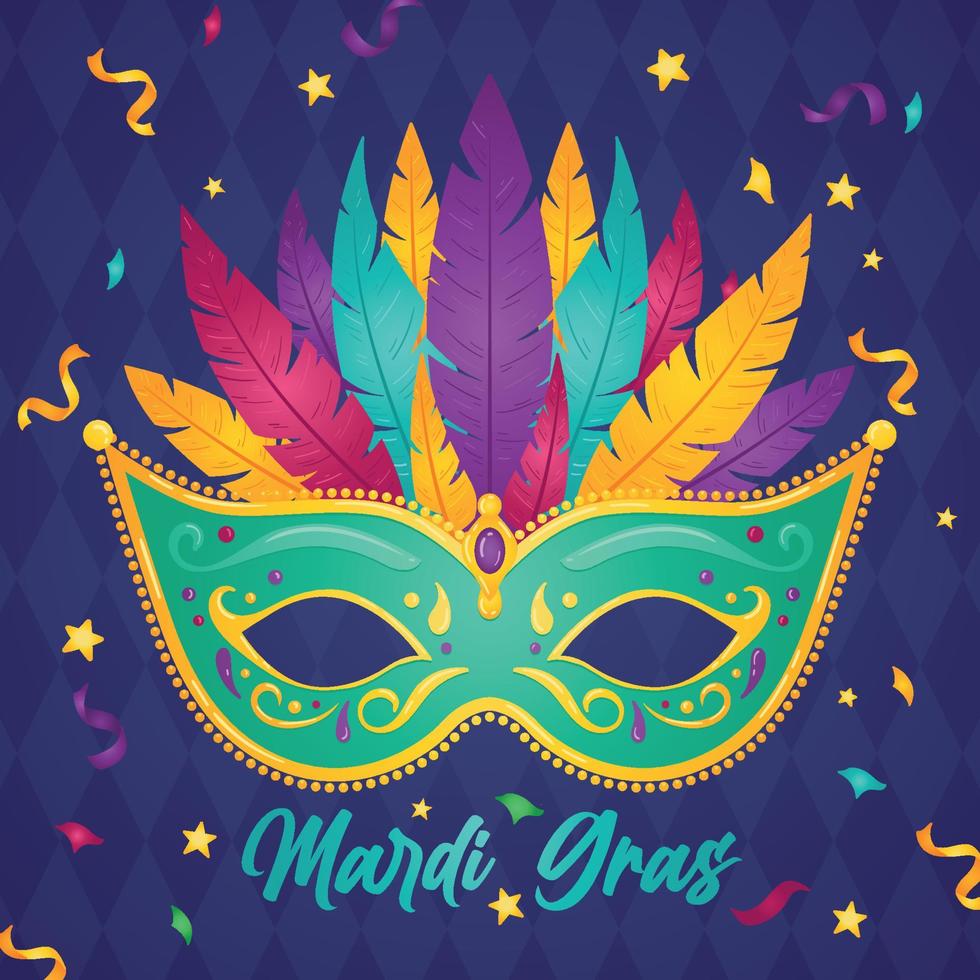 Isolated venetian mask with feathers Mardi gras poster Vector