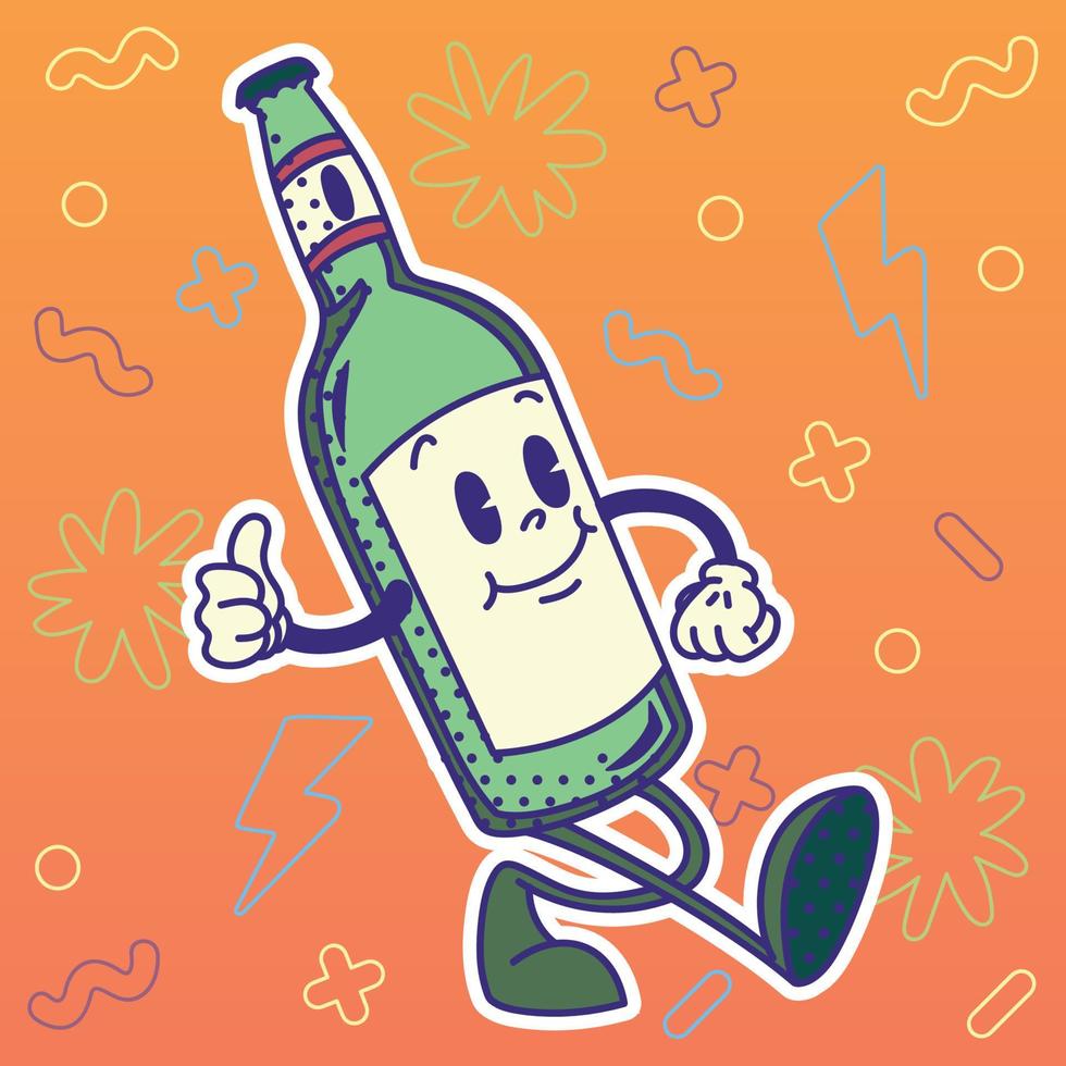 vector de personaje de dibujos animados tradicional de botella de cerveza feliz de color aislado