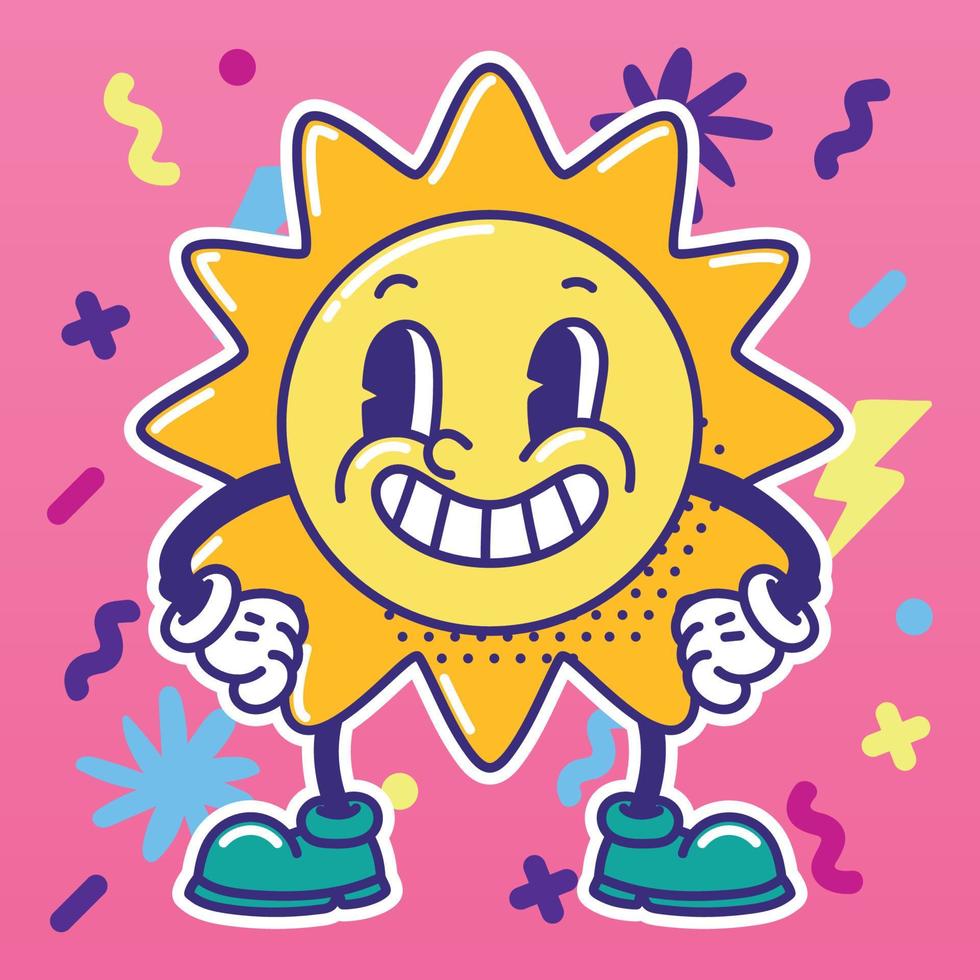 Isolated cute sun traditional cartoon character Vector