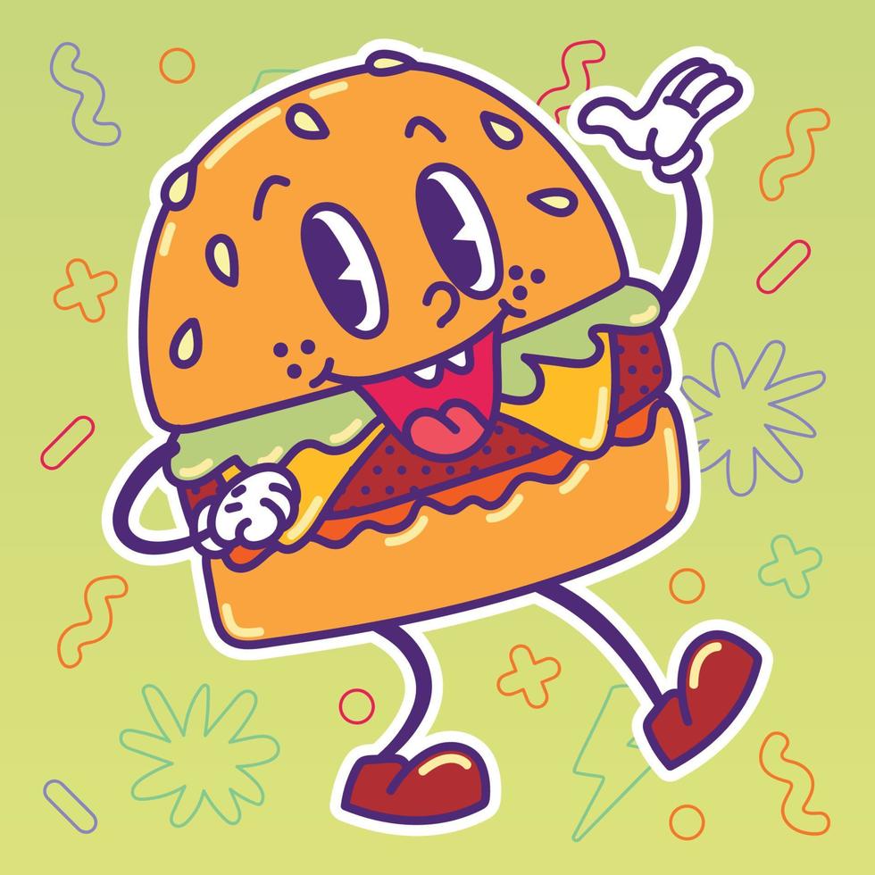 Isolated colored happy burger traditional cartoon character Vector