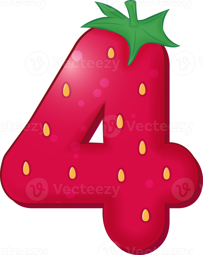 Strawberry Alphabet Number 4 png