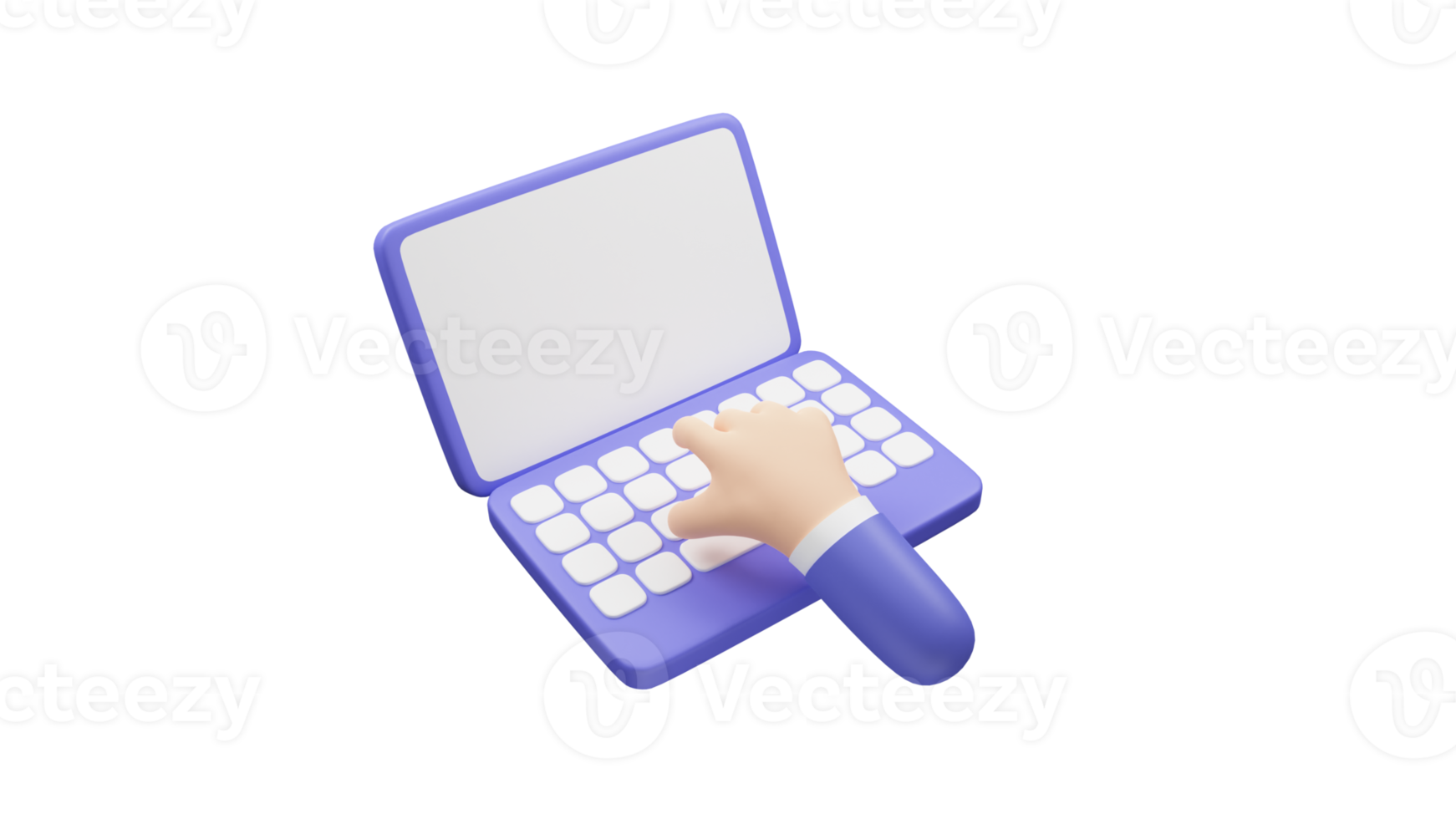 3d cartoon render of Businessman hand typing on laptop with blank screen for mockup template png