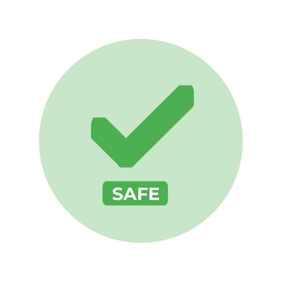 green check mark button with safe text png