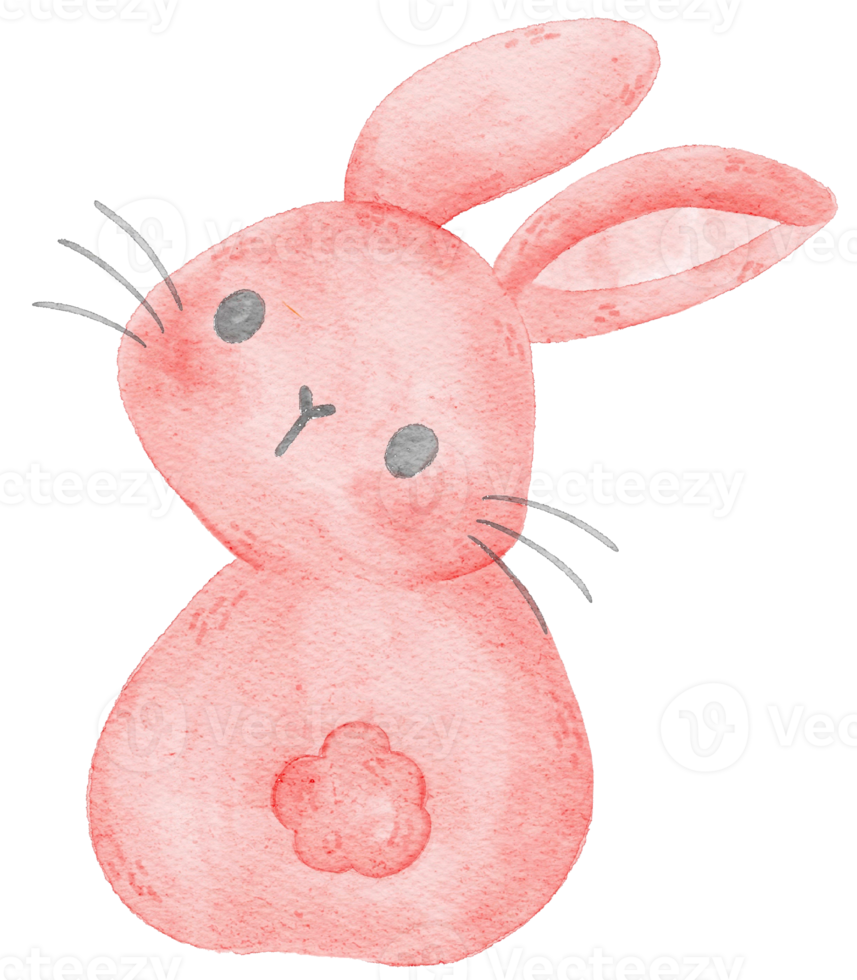 cute watercolour pink bunny rabbit cartoon hand drawing illustration png