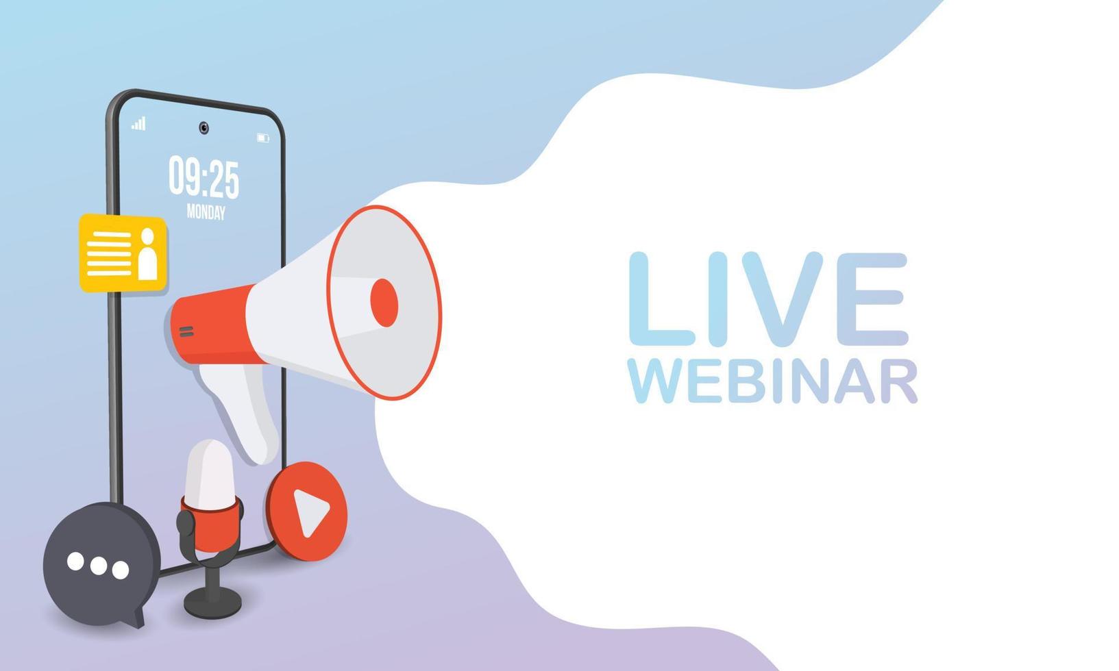 Live webinar for concept design. Digital banner. Virtual concept. Video play button symbol. Vector stock illustration.