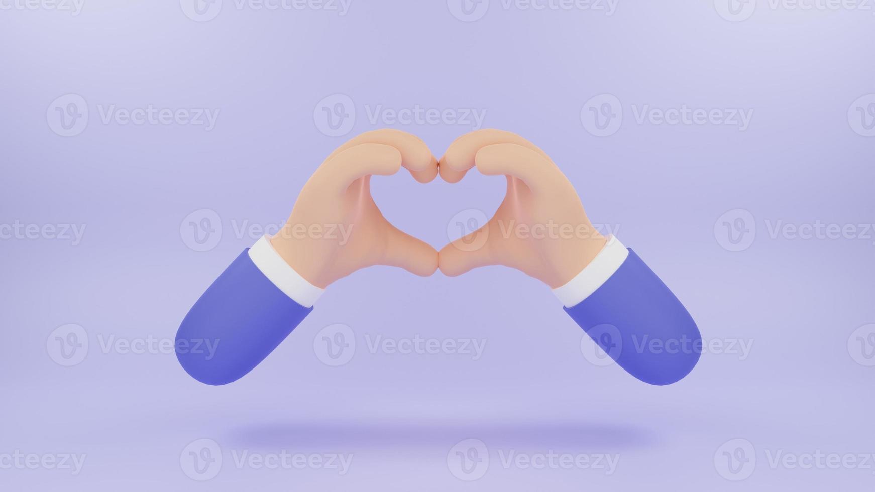 Two cartoon style funny open man palms showing heart. Abstract concept of love, hope, charity and healthcare. 3d render illustration photo